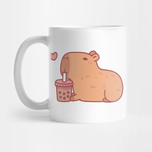 Cute Capybara Chilling With Bubble Tea Mug